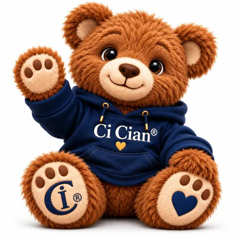 Ci Cian the teddy bear sitting and waving hello